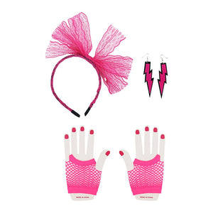 3PC Neon Pink 80s Accessories