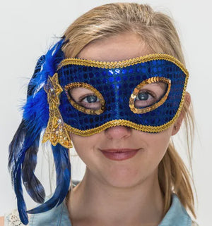 Blue/Gold Blue feather mask