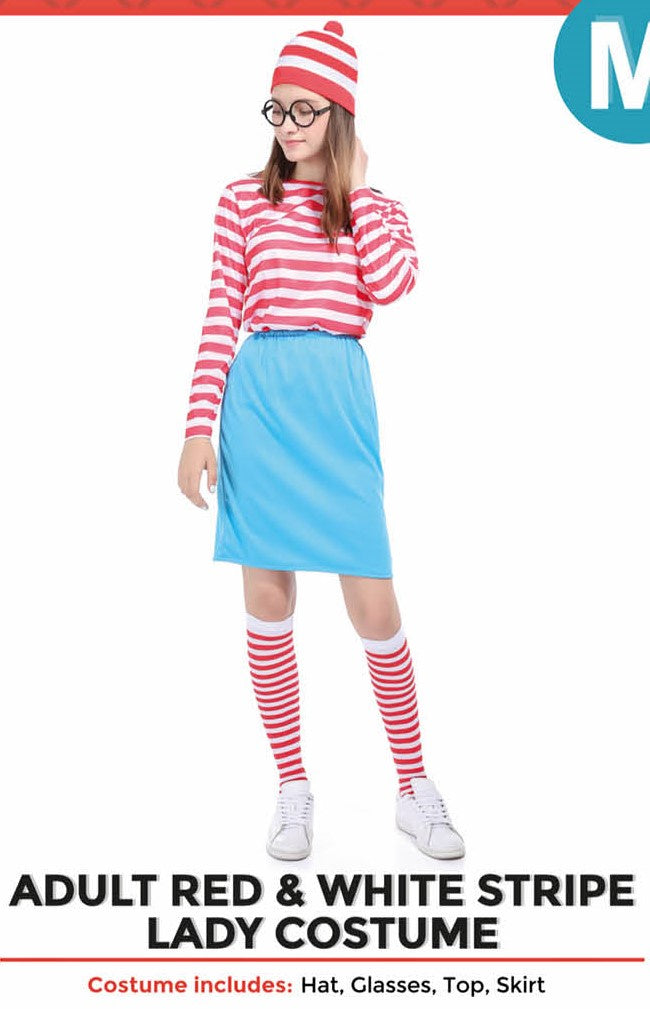 Adult Red & White Stripe Lady Costume Set (L)