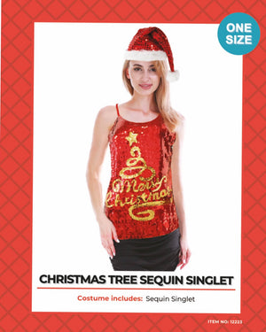 Adult Christmas Sequin Singlet (Merry Christmas + Tree)