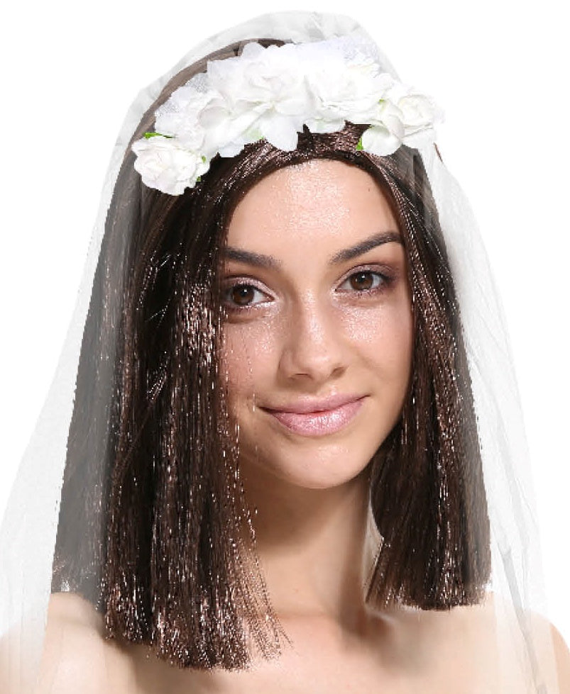 Floral headband with veil (white)
