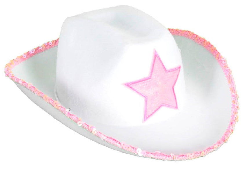 Cowboy Hat with Sequin Rim & Star (White)