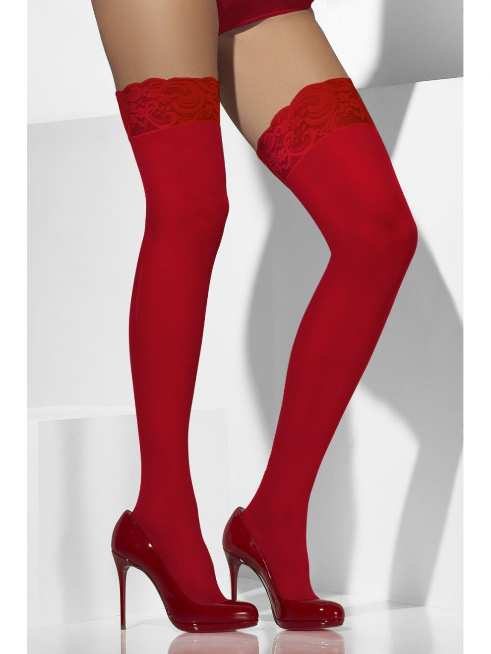 Red Lace Tops Sheer Hold Ups