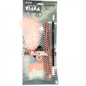 Dusty Pink 20's Set Headband, Necklace, Cigarette Holder