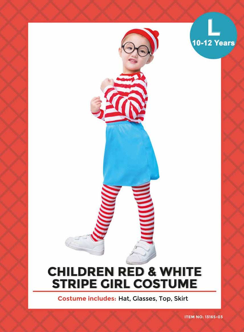 Children Red & White Stripe Girl Costume Set (L)