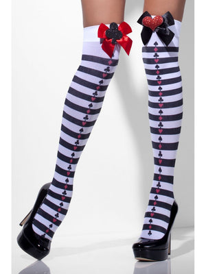 Black and White Striped Opaque Hold Ups with Red Bows