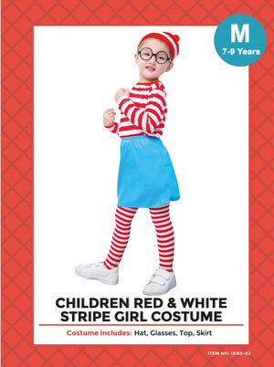 Children Red & White Stripe Girl Costume Set (M)