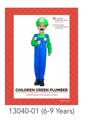 Children Green Plumber Costume (7-9 years)