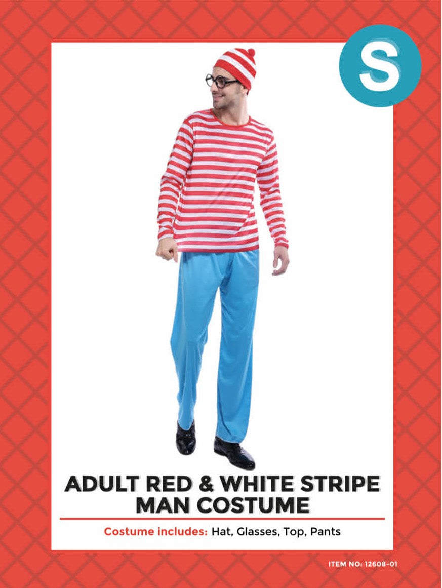 Adult Red & White Stripe Man Costume Set (S)