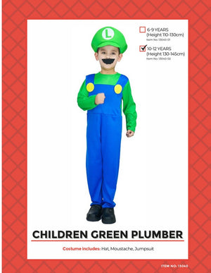 Children Green Plumber Costume (10-12 years)