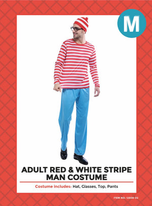 Adult Red & White Stripe Man Costume Set (M)