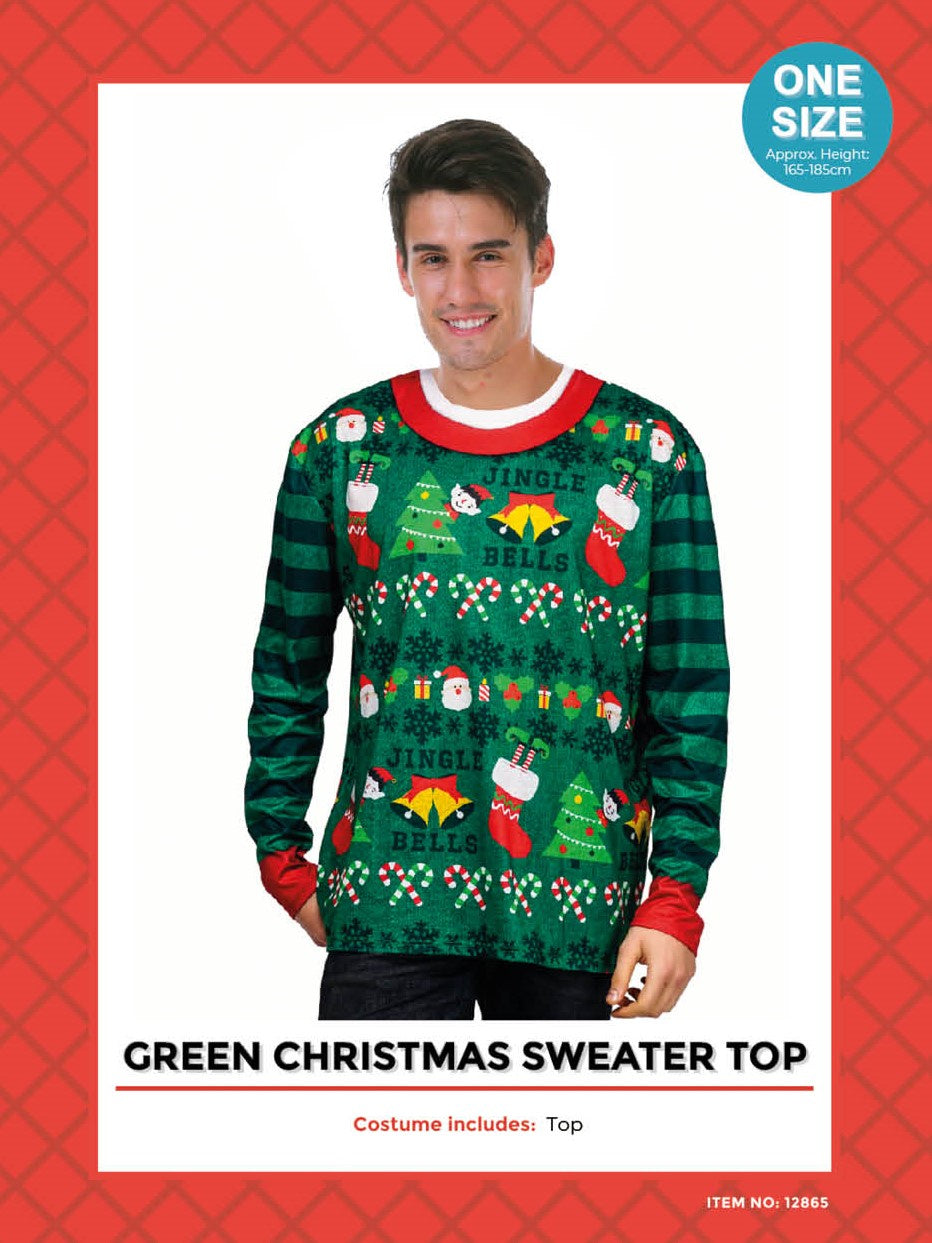Adult Christmas Sweater Print Top (Green)