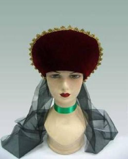 Headpiece Elizabeth Red with Gold Trim and Netting