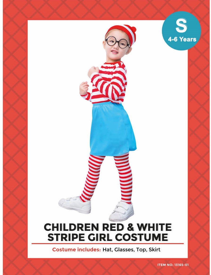 Children Red & White Stripe Girl Costume Set (S)