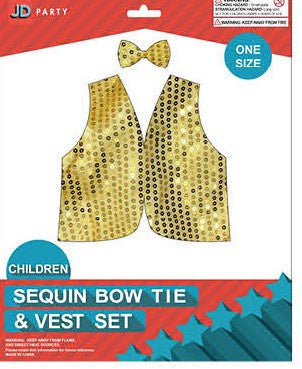 Children Sequin Bow Tie & Vest Set (Gold)