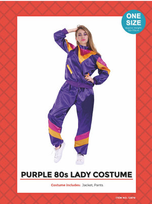 Adult 80s Lady Track Suit Costume (Purple)