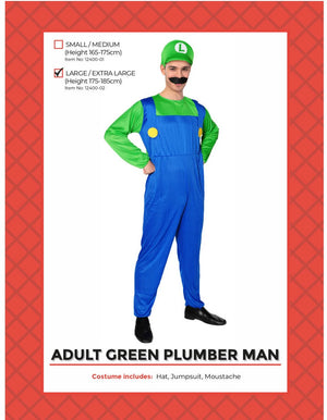 Adult Green Plumber Costume - L/XL