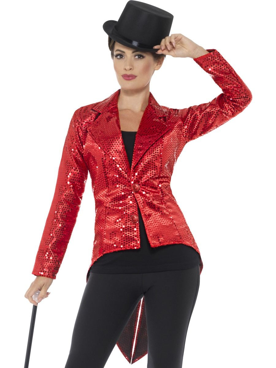 Sequin Tailcoat Jacket, Ladies, Red